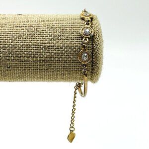 Gold Tone Bracelet With Clear Rhinestones and Heart Charm Vintage